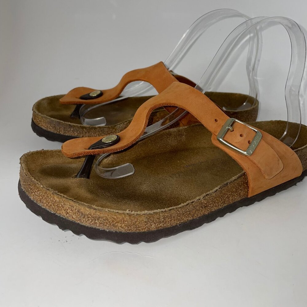 Birkenstock Gizeh Women's Leather Burnt Orange Thong Sandals Size 39 / US 8 - 8 - Picture 2 of 13